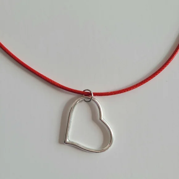 Silver Heart Red Cord Necklace - Picture 2 of 7